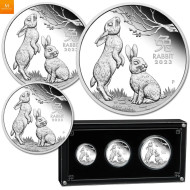 Australia 2023 3,5 oz Sølv Lunar Serie 3 Year of the Rabbit Proof Three-Coin Set M/Etui & COA
