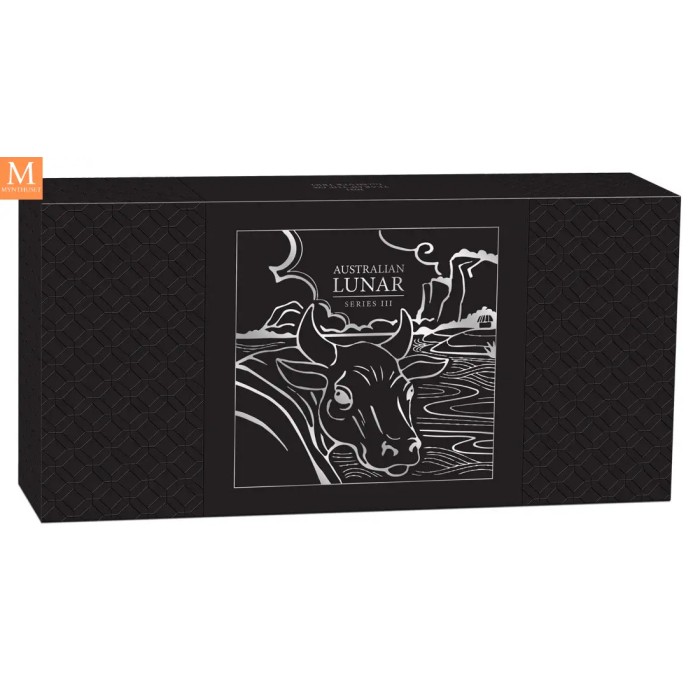 Australia 2021 3,5 oz Sølv Lunar Serie 3 Year of the Ox Proof Three-Coin Set M/Etui & COA
