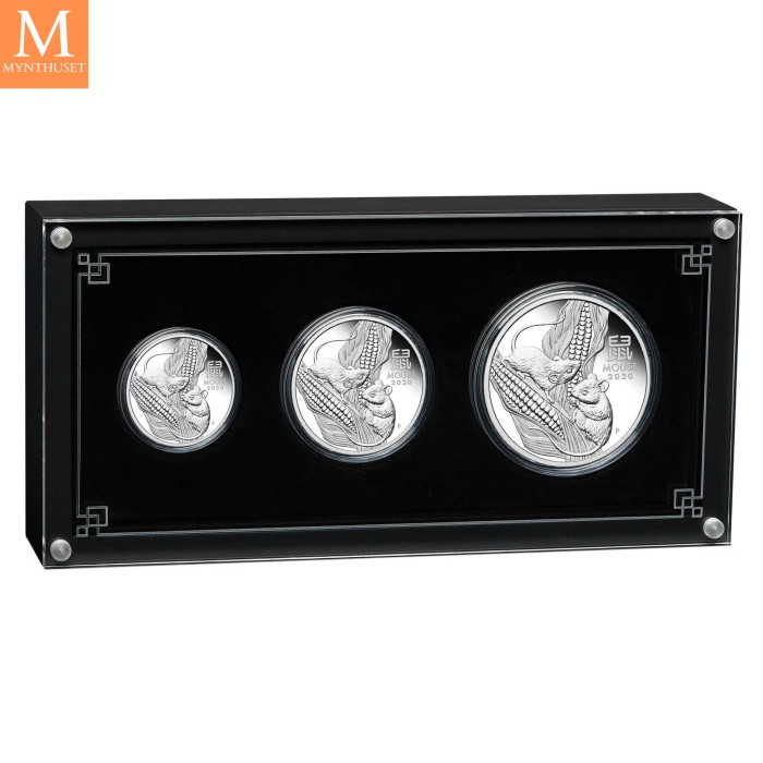 Australia 2020 3,5 oz Sølv Lunar Serie 3 Year of the Mouse Proof Three-Coin Set M/Etui & COA
