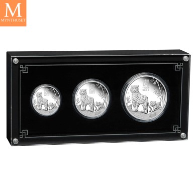Australia 2022 3,5 oz Sølv Lunar Serie 3 Year of the Tiger Proof Three-Coin Set M/Etui & COA