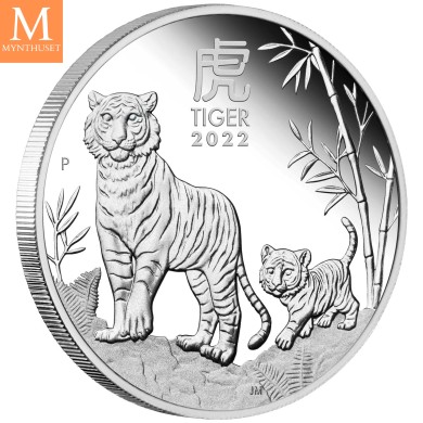 Australia 2022 3,5 oz Sølv Lunar Serie 3 Year of the Tiger Proof Three-Coin Set M/Etui & COA