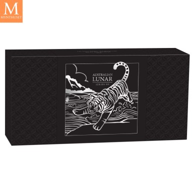 Australia 2022 3,5 oz Sølv Lunar Serie 3 Year of the Tiger Proof Three-Coin Set M/Etui & COA