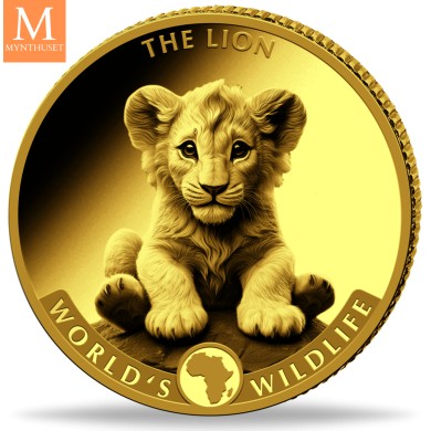 Kongo 2025 THE LION 0,5 gram gull 9999 WILDLIFE SERIEN I KVALITET BU M/KAPSEL
