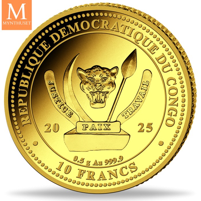 Kongo 2025 THE LION 0,5 gram gull 9999 WILDLIFE SERIEN I KVALITET BU M/KAPSEL