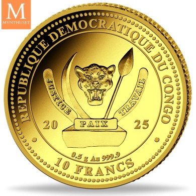 Kongo 2025 THE LION 0,5 gram gull 9999 WILDLIFE SERIEN I KVALITET BU M/KAPSEL