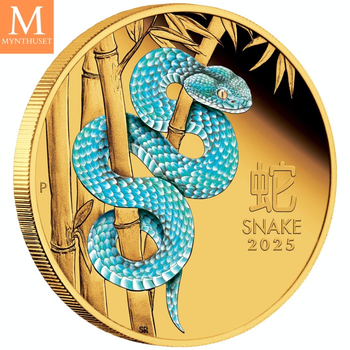 MEGET SJELDEN! Australia 2025P YEAR OF THE SNAKE 1 OZ  GULL LUNAR SERIE 3 KVALITET PROOF COLOR NGC PF70