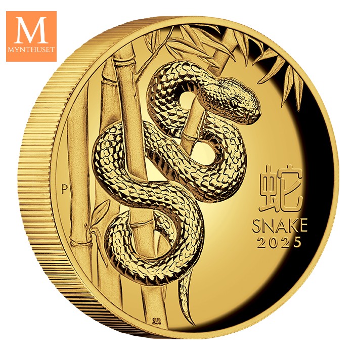 SJELDEN! Australia 2025P YEAR OF THE SNAKE 1 OZ  GULL LUNAR SERIE 3 KVALITET PROOF HIGH RELIEF NGC PF70