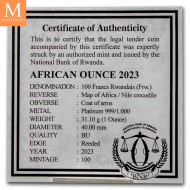 2023 Rwanda 1 oz Platina African Nile Crocodile BU med skrin