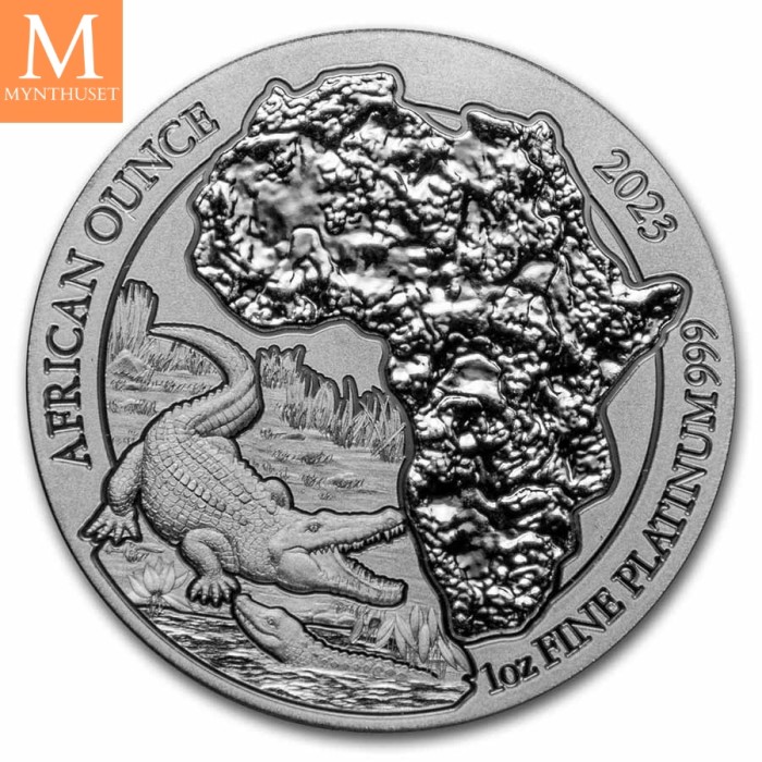 2023 Rwanda 1 oz Platina African Nile Crocodile BU med skrin