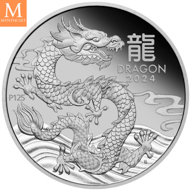SJELDEN! 2024 Australia YEAR OF THE DRAGON 100 Dollar 1 OZ PLATINA  LUNAR SERIE 3  Kvalitet Proof OPPLAG KUN 188