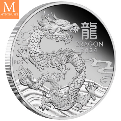 SJELDEN! 2024 Australia YEAR OF THE DRAGON 100 Dollar 1 OZ PLATINA  LUNAR SERIE 3  Kvalitet Proof OPPLAG KUN 188