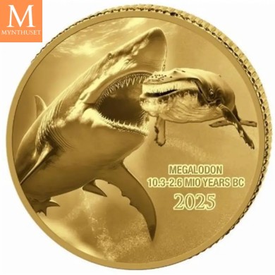 2025 KONGO Megalodon 0,5 GRAM GULL PREHISTORIC LIFE II PROOF I KAPSEL