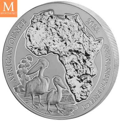 2022 Rwanda 1 oz Platina African Nile Pelikan BU med skrin