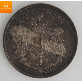 2 kroner 1907 lite skjold kvalitet god 01