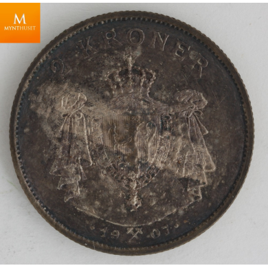 2 kroner 1907 lite skjold kvalitet god 01