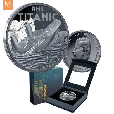 2025 1 oz Sølv RMS Titanic kvalitet Black proof med originalt skrin og bevis