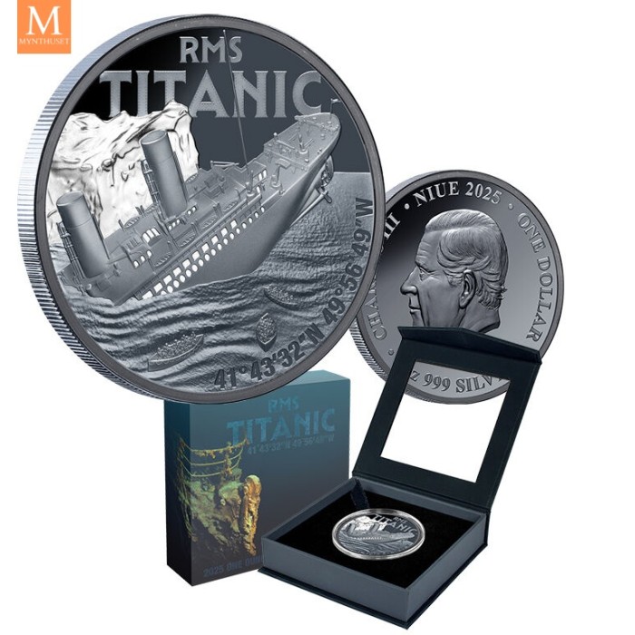 2025 1 oz Sølv RMS Titanic kvalitet Black proof med originalt skrin og bevis