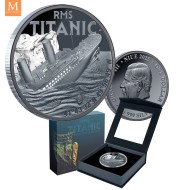 2025 1 oz Sølv RMS Titanic kvalitet Black proof med originalt skrin og bevis