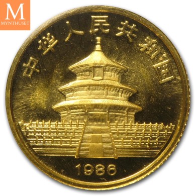 China 1986 1 oz Gold Panda 0/01 i kapsel China 1986 1 oz Gold Panda 0/01 i kapsel