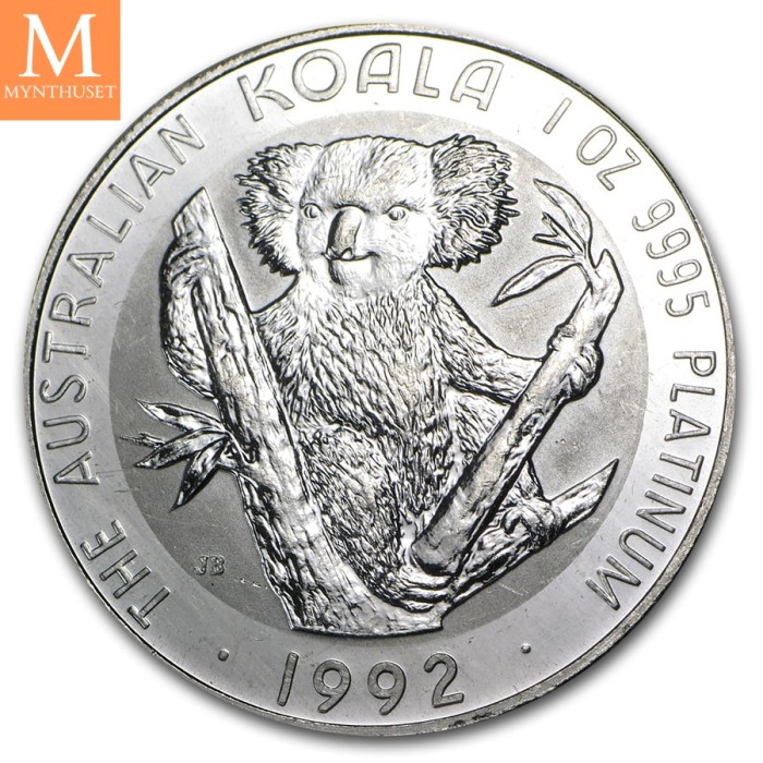 1992 Australia 1 oz platina Koala BU M/Kapsel