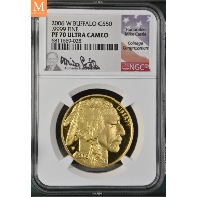 2006 W BUFFALO 1 oz GULL 50 Dollar NGC PF70 Mike Castle American Flag label