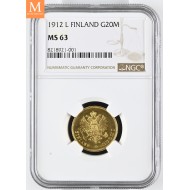 1912 L Finland/Russia 20 Markkaa NGC MS63 MEGET SJELDEN !