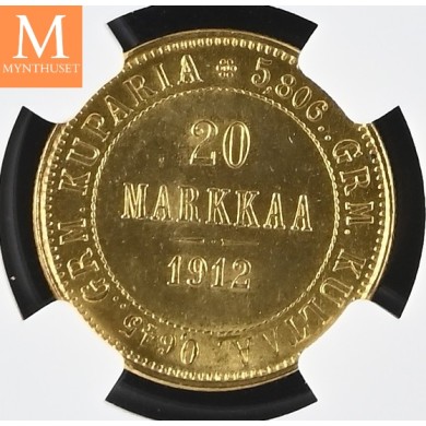 1912 L Finland/Russia 20 Markkaa NGC MS63 MEGET SJELDEN !