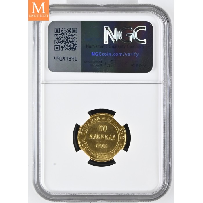 1912 L Finland/Russia 20 Markkaa NGC MS63 MEGET SJELDEN !
