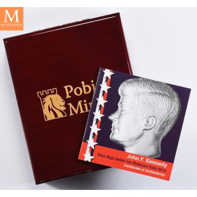 2014 British Virgin Islands 125 dollar 1 oz 999,5 Platina Kennedy Proof Ultra High Relief med skrin og coa