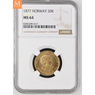 20 kroner 1877 kvalitet 0/01, NGC MS64