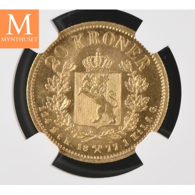 20 kroner 1877 kvalitet 0/01, NGC MS64