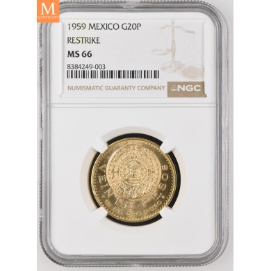 1959 MEXICO RESTRIKE GULL 20 PESOS NGC MS66