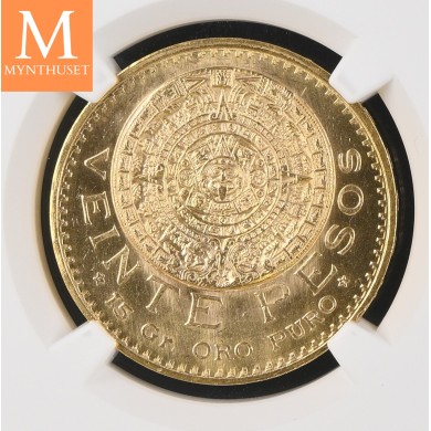 1959 MEXICO RESTRIKE GULL 20 PESOS NGC MS66