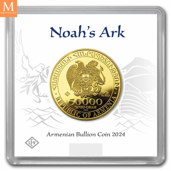 2024 Armenia 50000 Dram Noahs Ark 1 oz fint gull i forseglet kapsel med unikt nummer