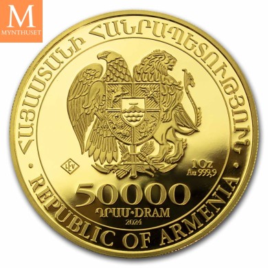 2024 Armenia 50000 Dram Noahs Ark 1 oz fint gull i forseglet kapsel med unikt nummer