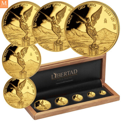 2023 Mexico LIBERTAD GULL PROOF SETT  5 MYNTER 1,9 Oz GULL KVALITET PROOF