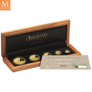 2023 Mexico LIBERTAD GULL PROOF SETT  5 MYNTER 1,9 Oz GULL KVALITET PROOF