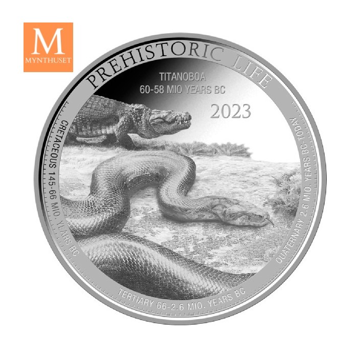 2023 KONGO Titanoboa 1 OZ SØLV PREHISTORIC LIFE BU I KAPSEL