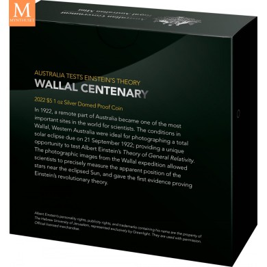 2022 Australia 1 oz sølv Einstein's Theory of Relativity Wallal Expedition proof i originalt skrin