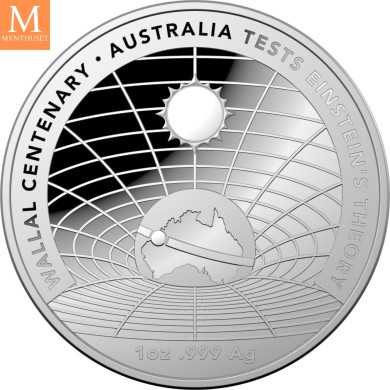 2022 Australia 1 oz sølv Einstein's Theory of Relativity Wallal Expedition proof i originalt skrin