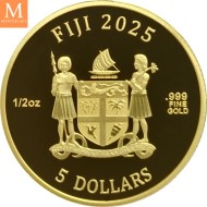 2025 Fiji CATS 5 dollar 1/2 OZ  GULL BU I KAPSEL og forseglet plast