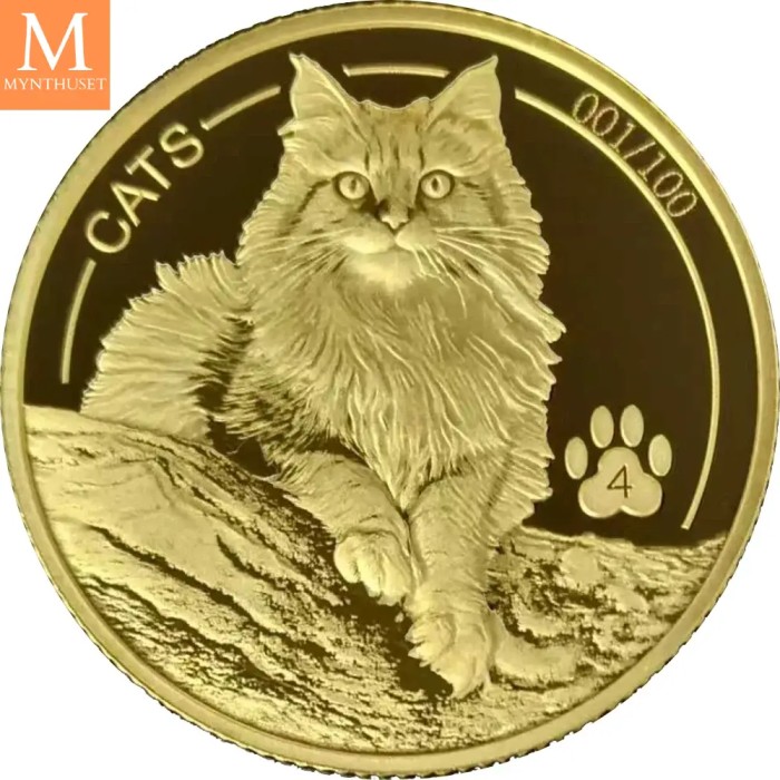 2025 Fiji CATS 5 dollar 1/2 OZ  GULL BU I KAPSEL og forseglet plast