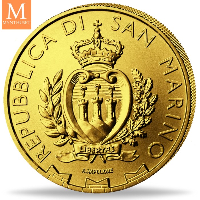 2025 San Marino Vandre falk 10 Euro 1/10 OZ  GULL BU I KAPSEL med originalt skrin