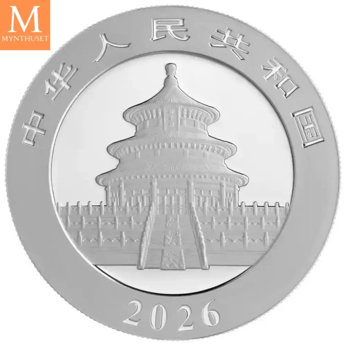 2026 Kina 10 Yuan Panda kvalitet BU i kapsel 30 gram 999 sølv