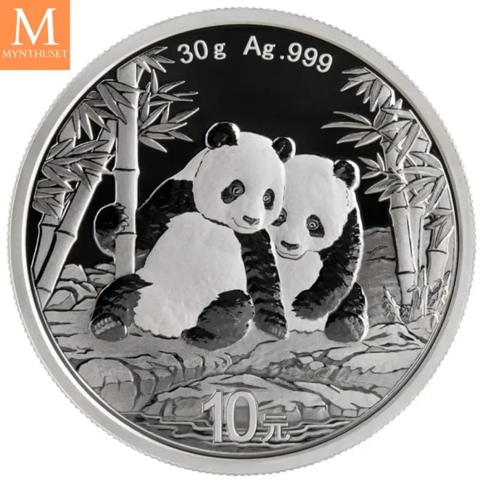 2026 Kina 10 Yuan Panda kvalitet BU i kapsel 30 gram 999 sølv