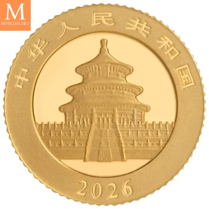 2026 Kina 1 Gram Gull Panda BU forseglet