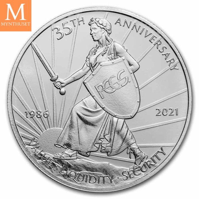 2021 Niue 1 oz Silver PCGS 35th Anniversary kvalitet BU i kapsel