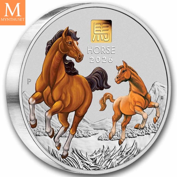 2026 Australia YEAR OF THE  HORSE 30 DOLLAR 1 KILO  LUNAR III MED GULL "PRIVY MARK" KVALITET BU