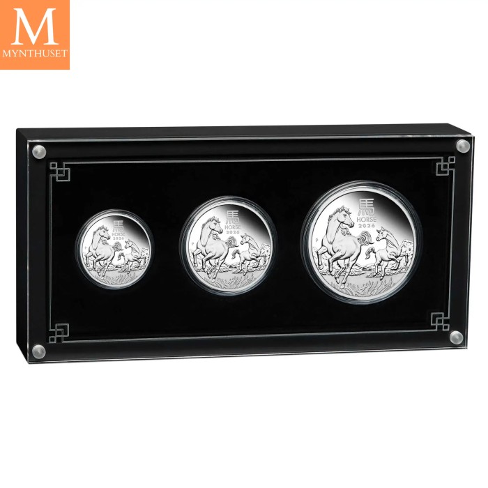 Australia 2026 3,5 oz Sølv Lunar Serie 3 Year of the Tiger Proof Three-Coin Set M/Etui & COA