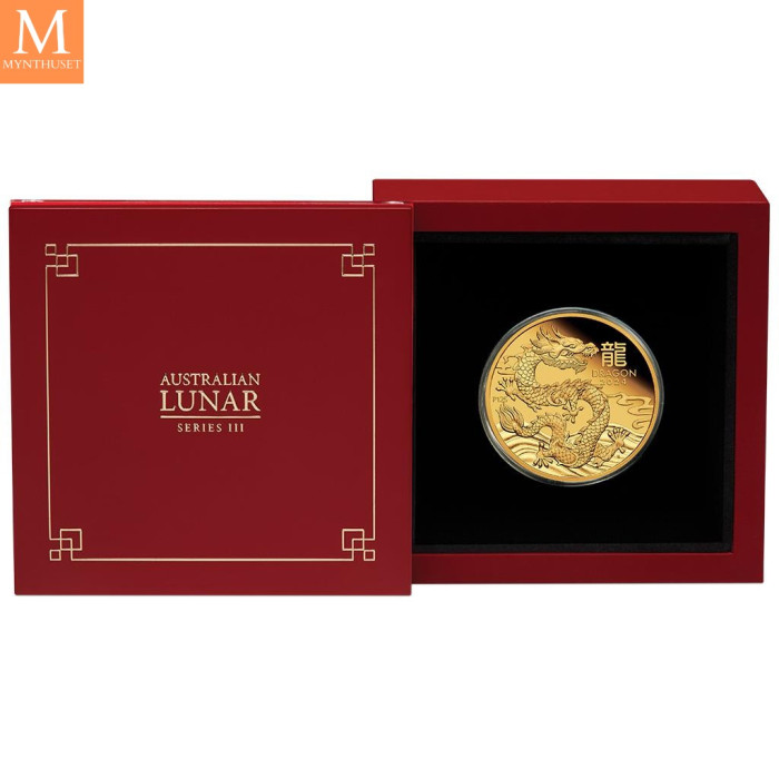 2024 Australia 1 oz Gull Lunar S3 Year of the Dragon Proof med Etui & COA